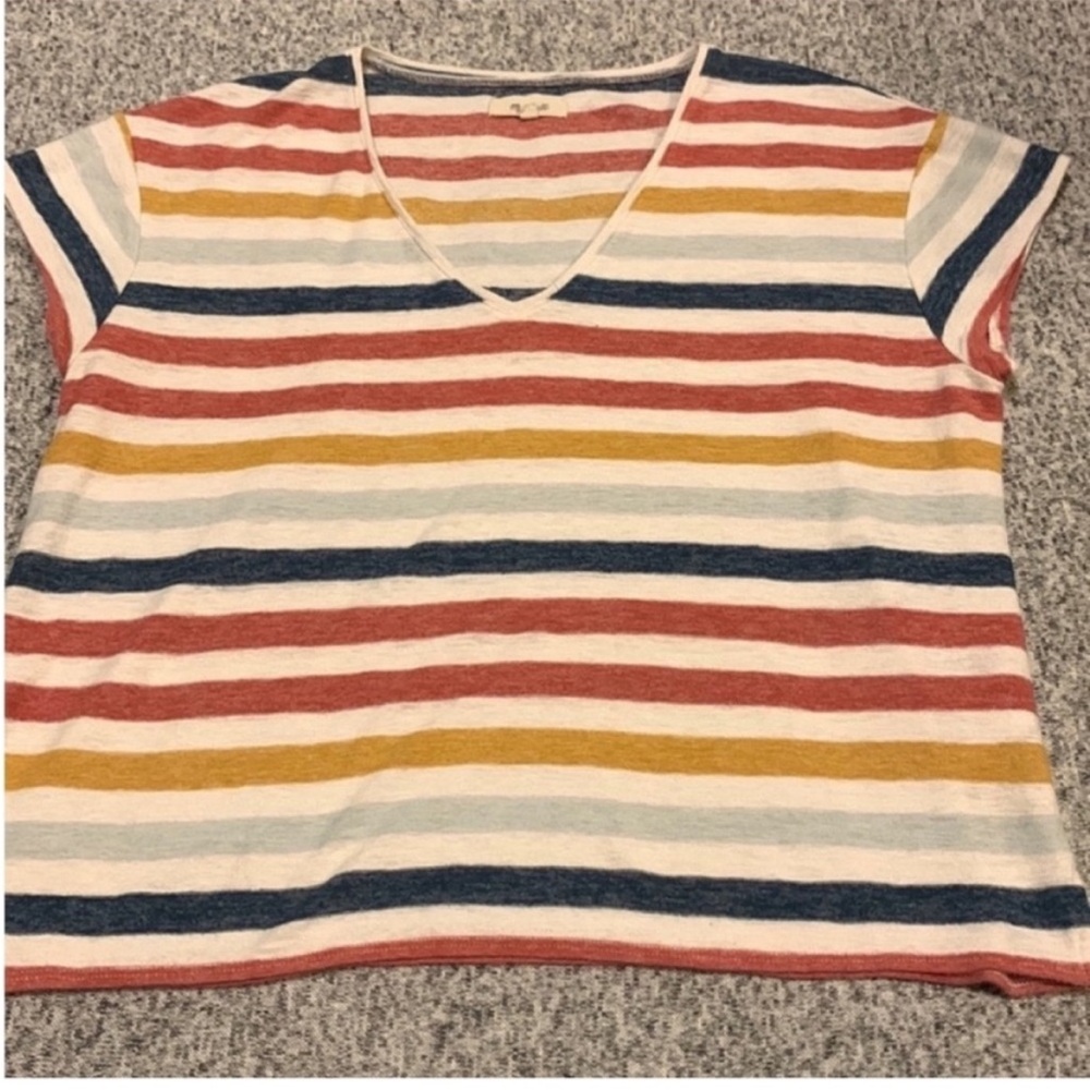 Madewell Rainbow Striped Knit V Neck Blouse